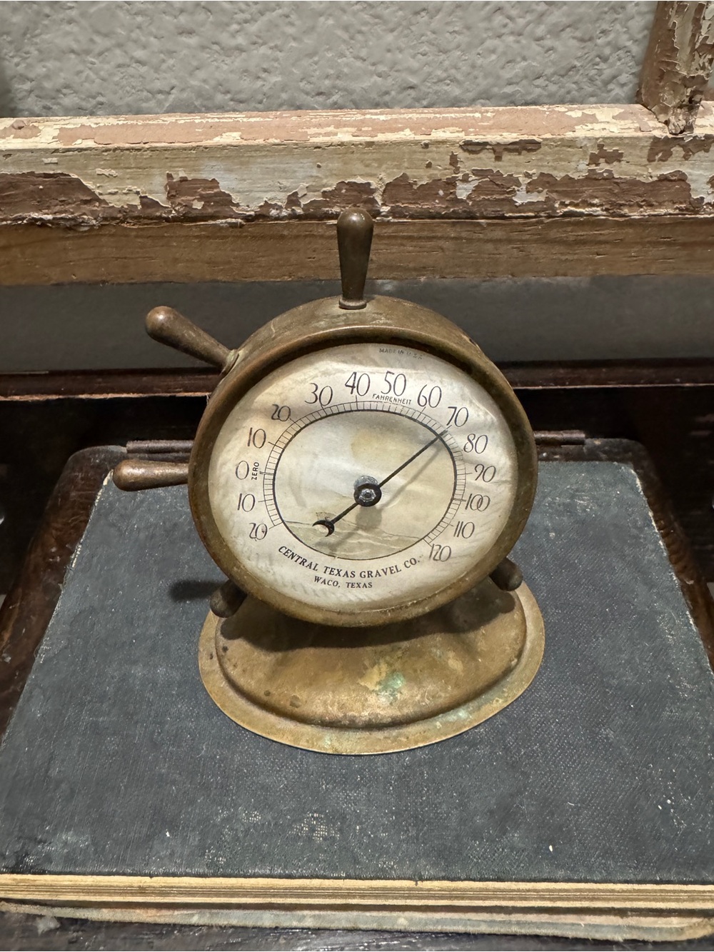 Brass Ship Wheel Thermometer - Antique Brass Finish